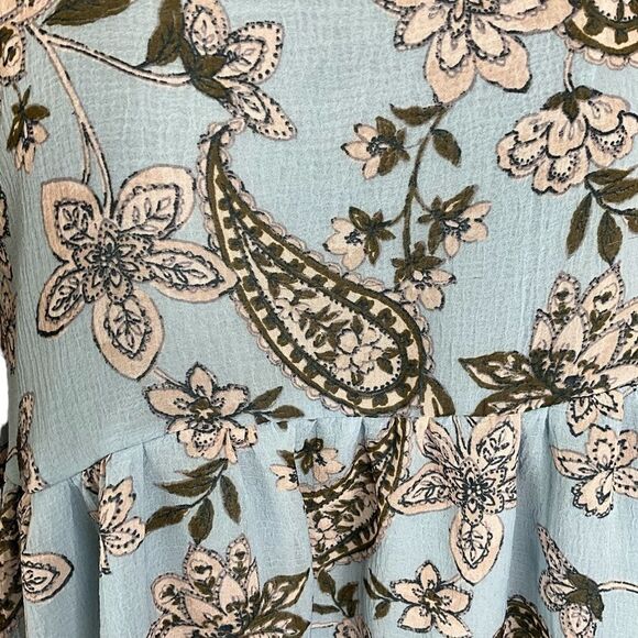 American Eagle Blue Floral Paisley Babydoll Top Size M Bow Tie Back - Picture 3 of 15